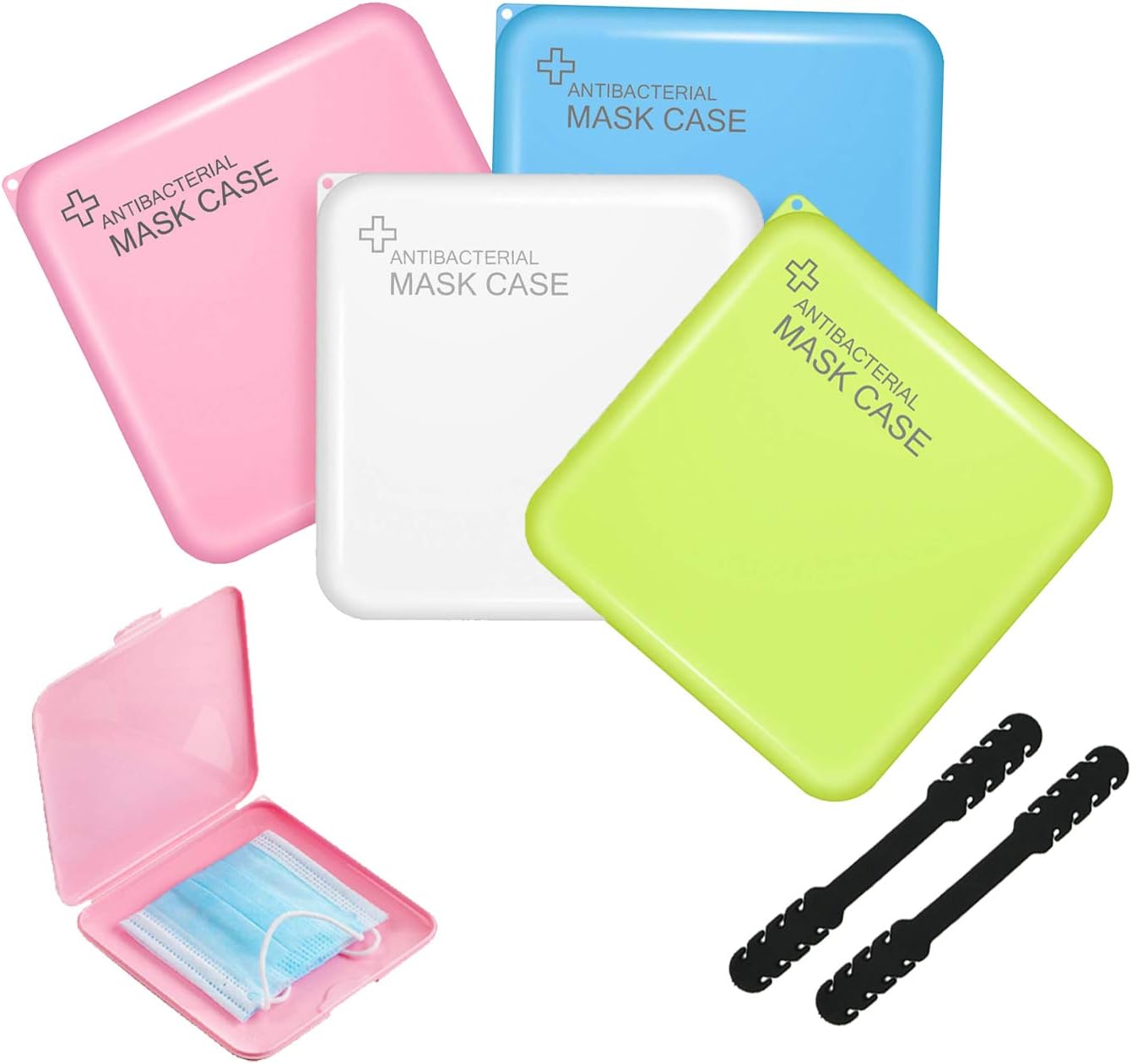 4 Pack Mask Case with 2 pcs Mask Strap, Mask Box Portable Mask Storage