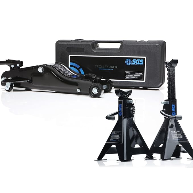 SGS Engineering 2 Ton Low Profile Trolley Jack, Case, Pad & Axle Stands Amazon.co.uk Car
