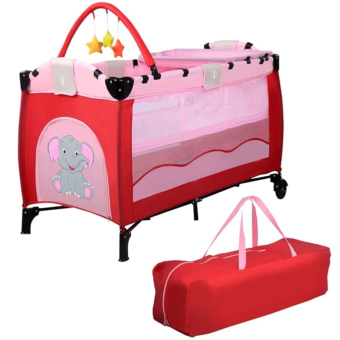 COSTWAY Portable Baby Travel Cot, Infant Bed, Play Pen Child