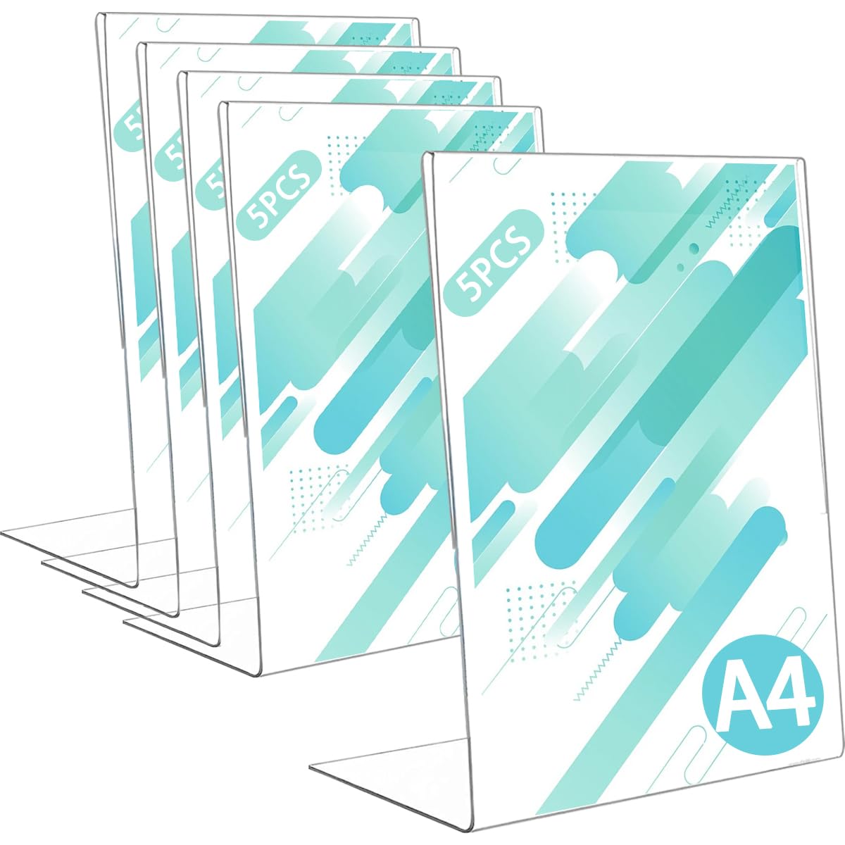 LOSYHU 5 Pack A4 Acrylic Sign Holder L-Shape Clear Poster Menu Holders A4 Table Desk Top Signs Display Stands A4 Perspex L Shape Holders for Promotion, Exhibition, Picture, Menu and Wedding