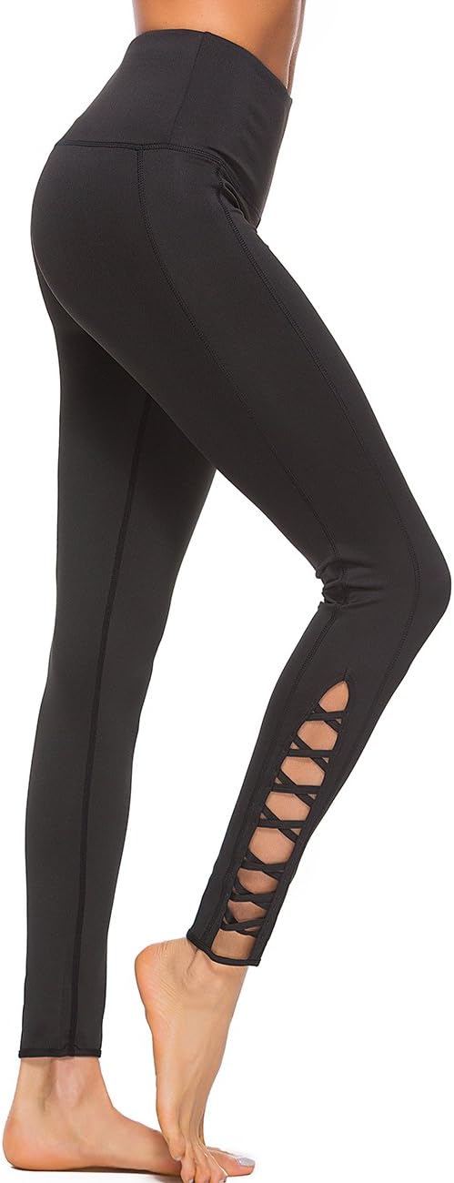 OVESPORT Women Workout Leggings Crisscross Strappy High Waist Fitness Yoga Sports Running Gym Pants
