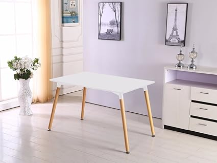 Pn Homewares Halo Tavolo Da Pranzo Rettangolare Design Contemporaneo E Moderno Gambe In Legno Massello Retrò White