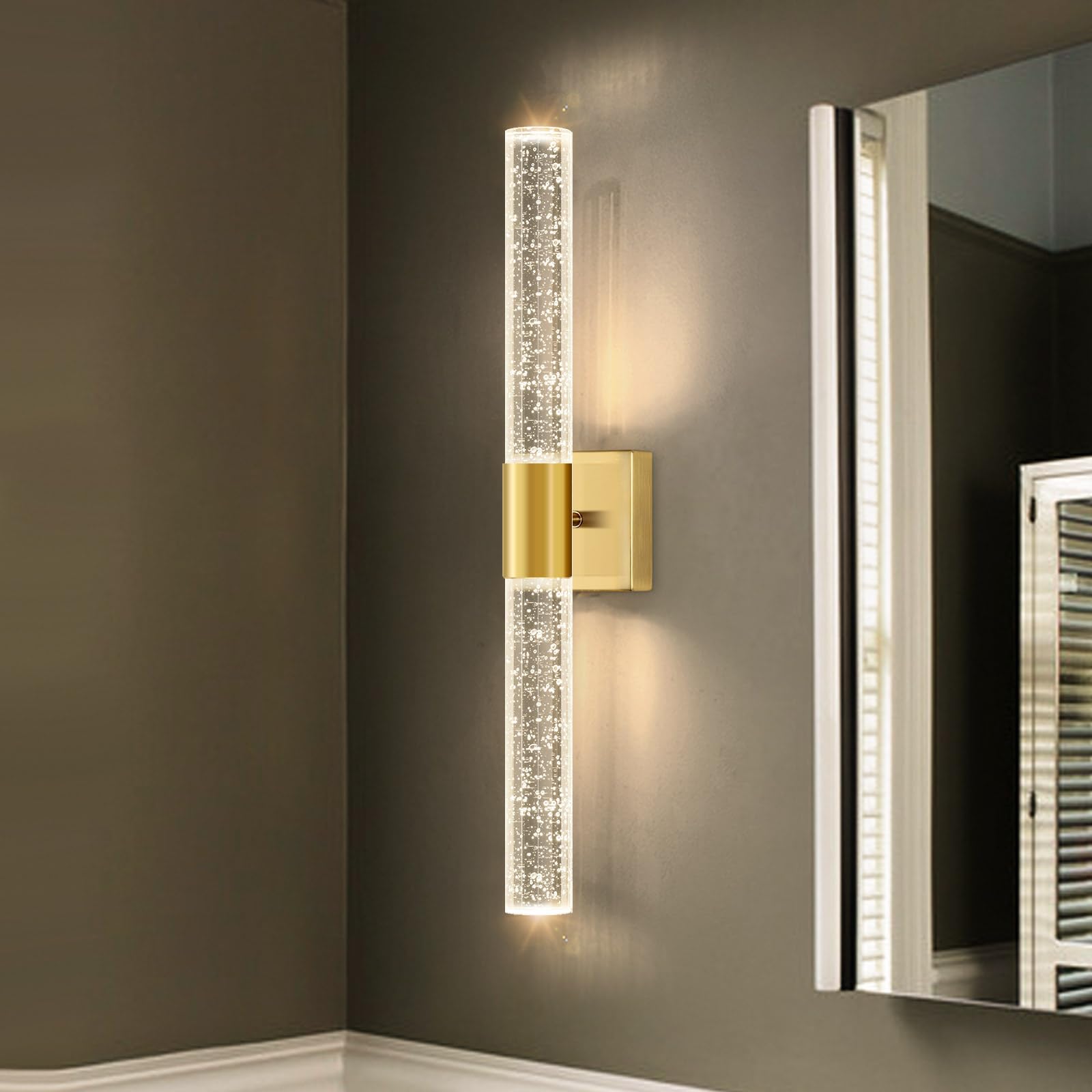 Photo 1 of Brushed LED Wall Sconces LED Warm Light Interior Glam Crystal Wall Light Hardwired Gold