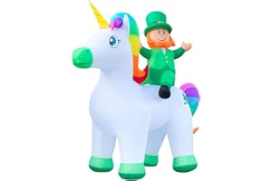 Holidayana 9ft St Patricks Day Inflatable Leprechaun Riding Unicorn - Leprechaun and Magical Unicorn Blow Up Yard Decoration, Includes Built-in Bulbs, Tie-Down Points, and Powerful Built-in Fan