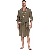 CF Men Cotton Robe Lightweight Knit Kimono Bathrobe Short & Long Sleeve Sleepwear Soft Knee Length Robe with Pockets M-2XL