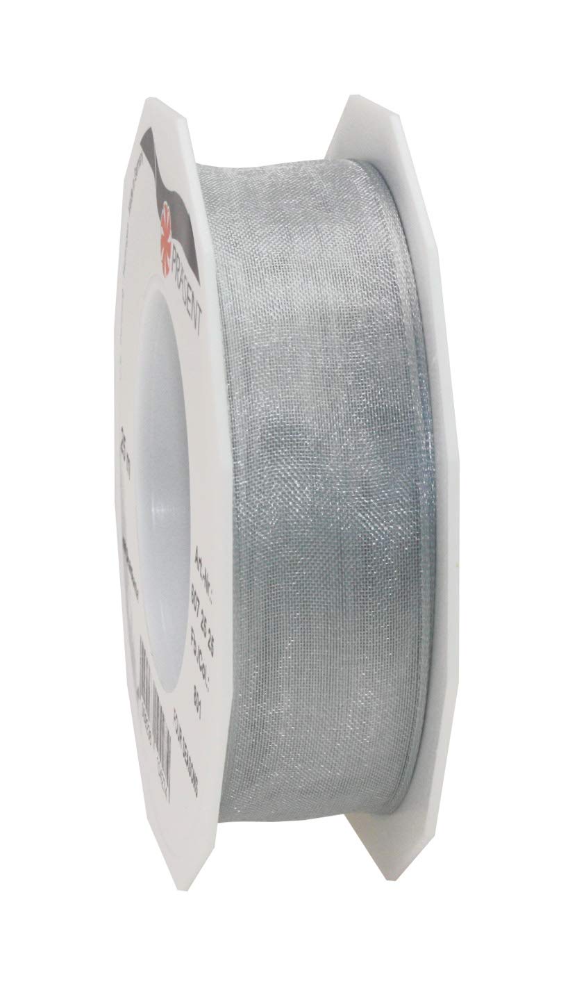 Präsent - Four Seasons Organza Wired Edge Ribbon Sterling Silver 25 mm Width, 25 m Length