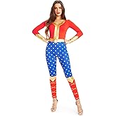 Tipsy Elves Halloween Red and Blue Patriotic Superhero Long Sleeve Bodysuit Costume for Women
