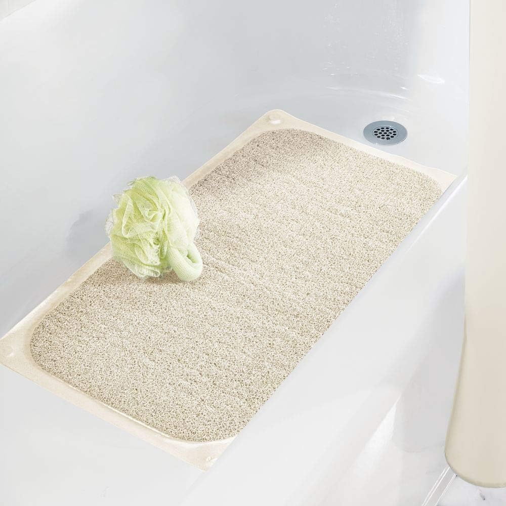 mDesign Loofah Non-Slip, Quick Drying Cushioned Mat with Suction Cups for Bathroom Shower or Tub - Natural Cream/Tan: Home & Kitchen