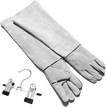 Amazon Takes ペットグローブ 保護グローブ 噛みつき防止 引っ掻き 牛革 厚手 ロング 60cm 犬 猫 園芸用 耐摩耗性 耐熱 クリップハンガー付き Takes 訓練士用スーツ セット 通販