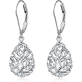 925 Sterling Silver Filigree Dangle Drop Earrings Daisy/Lotus/Rose Flower/Moonstone Leverback Teardrop Earrings for Women Infinity Celtic Knot Daisy Lotus Jewelry for Mothers Day