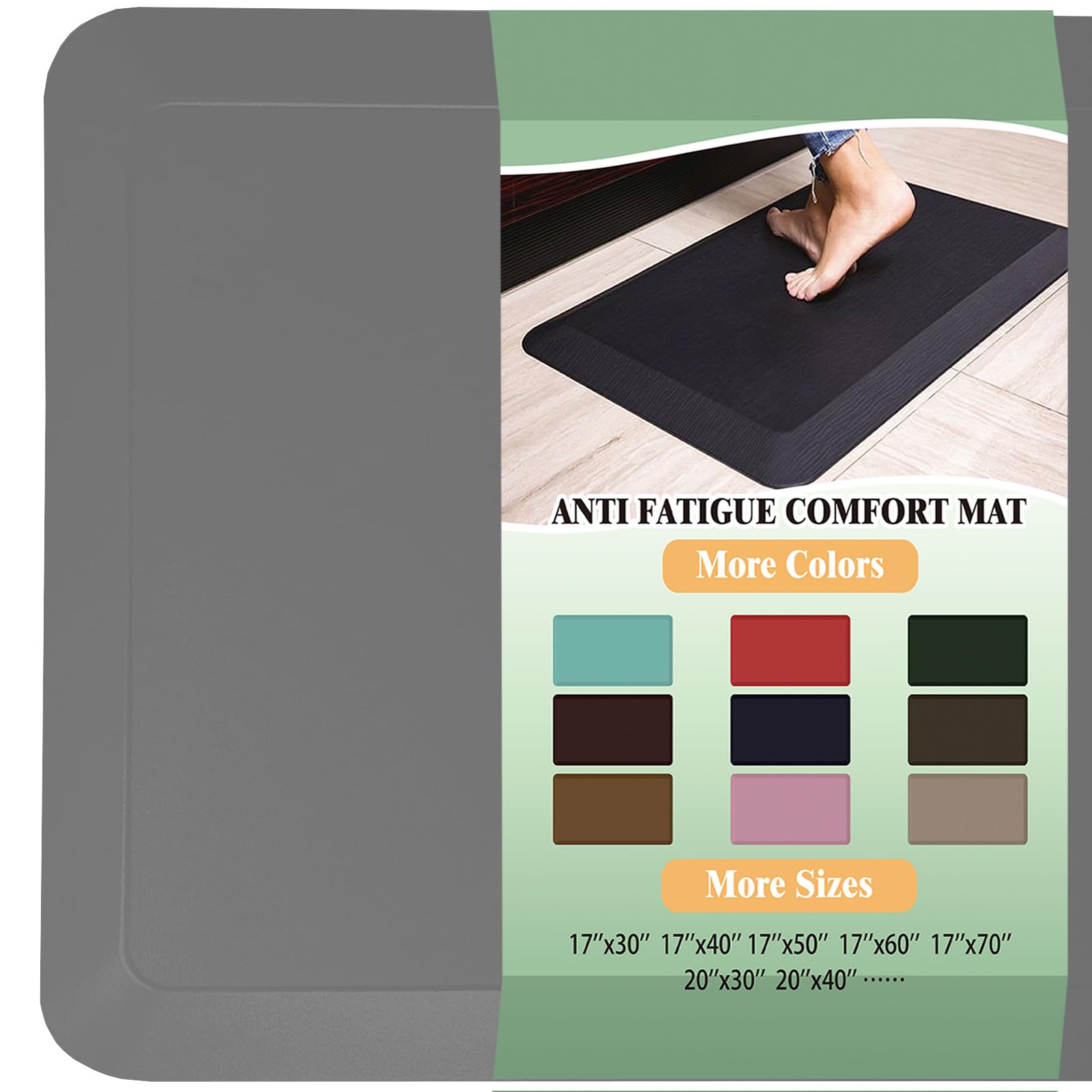 Photo 1 of HEALEG 1" Extra Thick Anti Fatigue Floor Mat 70" L x 17" W,Kitchen Mat, Standing Desk Mat,140D Advanced PU Foam Ergonomic Comfort at Home, Office, Garage, Sink (Charcoal)