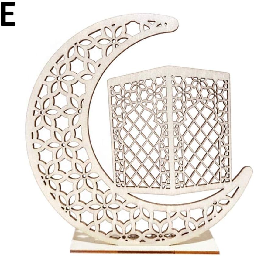 Ramadan Eid Mubarak Decorations, Wooden LED Crescent Moon LED Candles Light Wooden Plaque Hanging Pendant Perfect for Islam Muslim Event Party Supplies