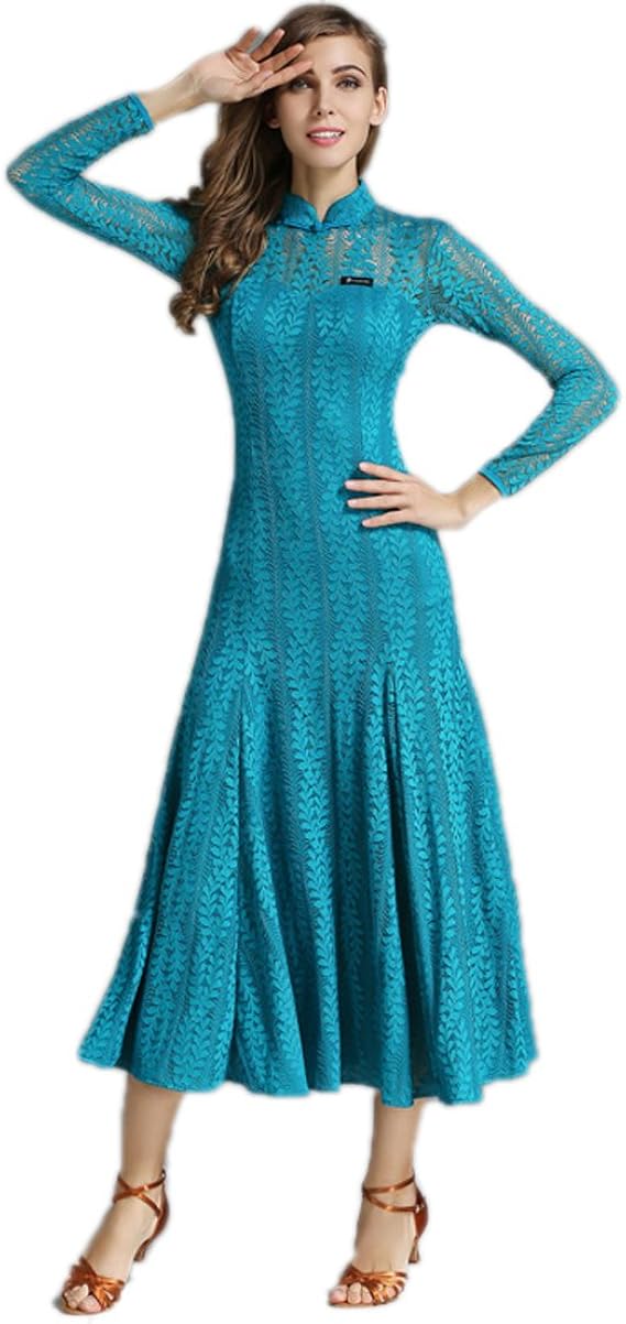 Amazon Co Jp Lnight ラテンダンス ワンピース レース 3色展開 社交ダンス ワルツラテン専用ドレス 長袖 ハイネック レッスン着 練習 競技 発表会用 開場演出服 水色 2xl 服 ファッション小物