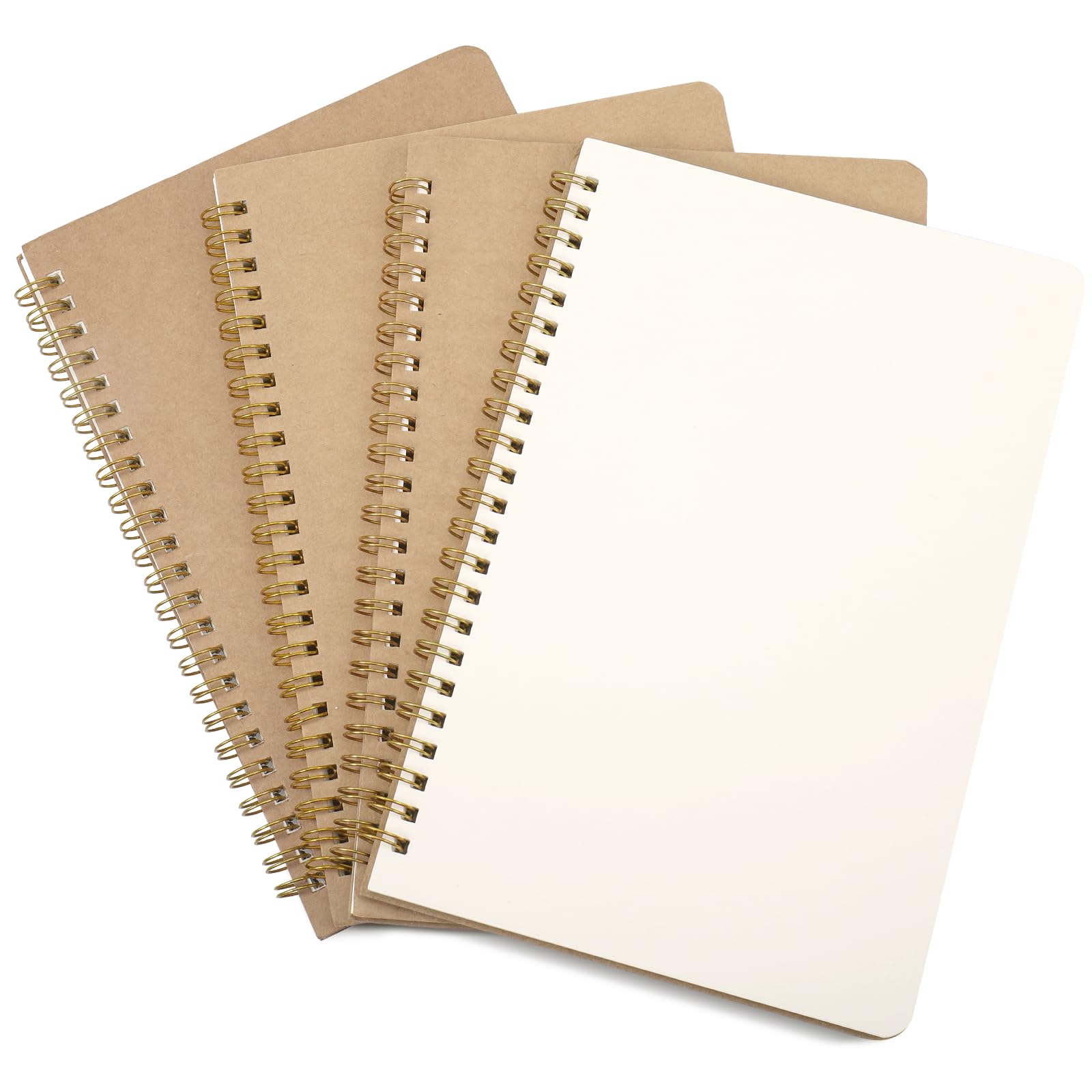 JIANTA Blank Spiral Notebook A5, 4 Pack Spiral Binding Notepad A5, 100 Pages/50 Blank Sheets Kraft Cover Wirebound Notebooks for Sketching, Diary, Notes, Planning