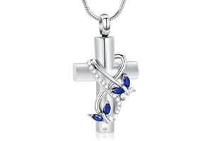 shajwo Cross Urn Necklace for Ashes Birthstone Rose Flower Cremation Jewelry for Women Gilrs Keepsake Memorial Ashes Pendant