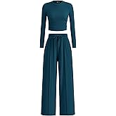 PRETTYGARDEN Women's 2 Piece Sets 2026 Fall Long Sleeve Crop Tops Wide Leg Pants Matching Outfit Tracksuits Spring Clothes