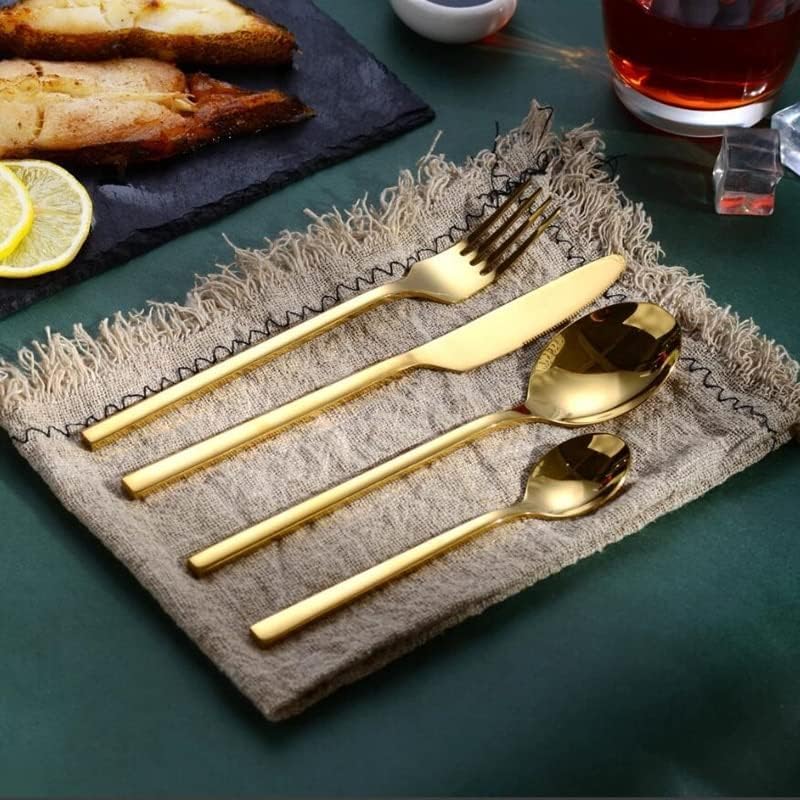 SKY-TOUCH Stainless Steel Cutlery Set 24-Piece Set of Golden Tableware Western-Style Kitchen Tableware Including Spoon, Fork, Knife, Tea Spoon (Golden)