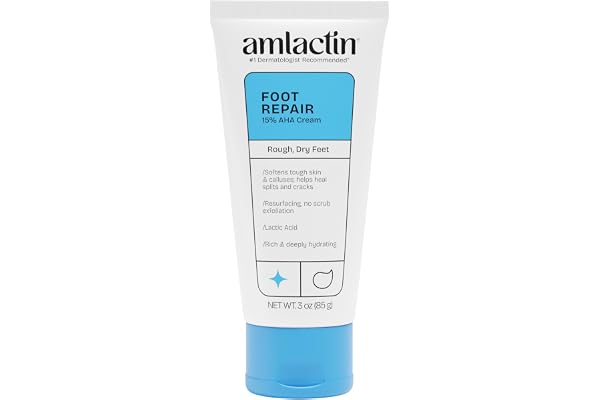AmLactin Foot Repair Cream - Therapeutic Foot Cream for Dry Cracked Heels and Feet - Callus Softener - No-Scrub Exfoliator and Moisturizer with 15% Lactic Acid AHA - 3 oz (Packaging May Vary)