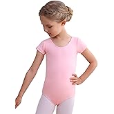 Mecceos Dance Ballet Leotards Basic Short Sleeve for Girls Toddler Gymnastics Outfit Bodysuit