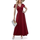 ANRILITA Maxi Dress for Women 2026 Wrap V Neck Short Sleeve Empire Waist Summer Casual Elegant Flowy Long Dresses with Pocket