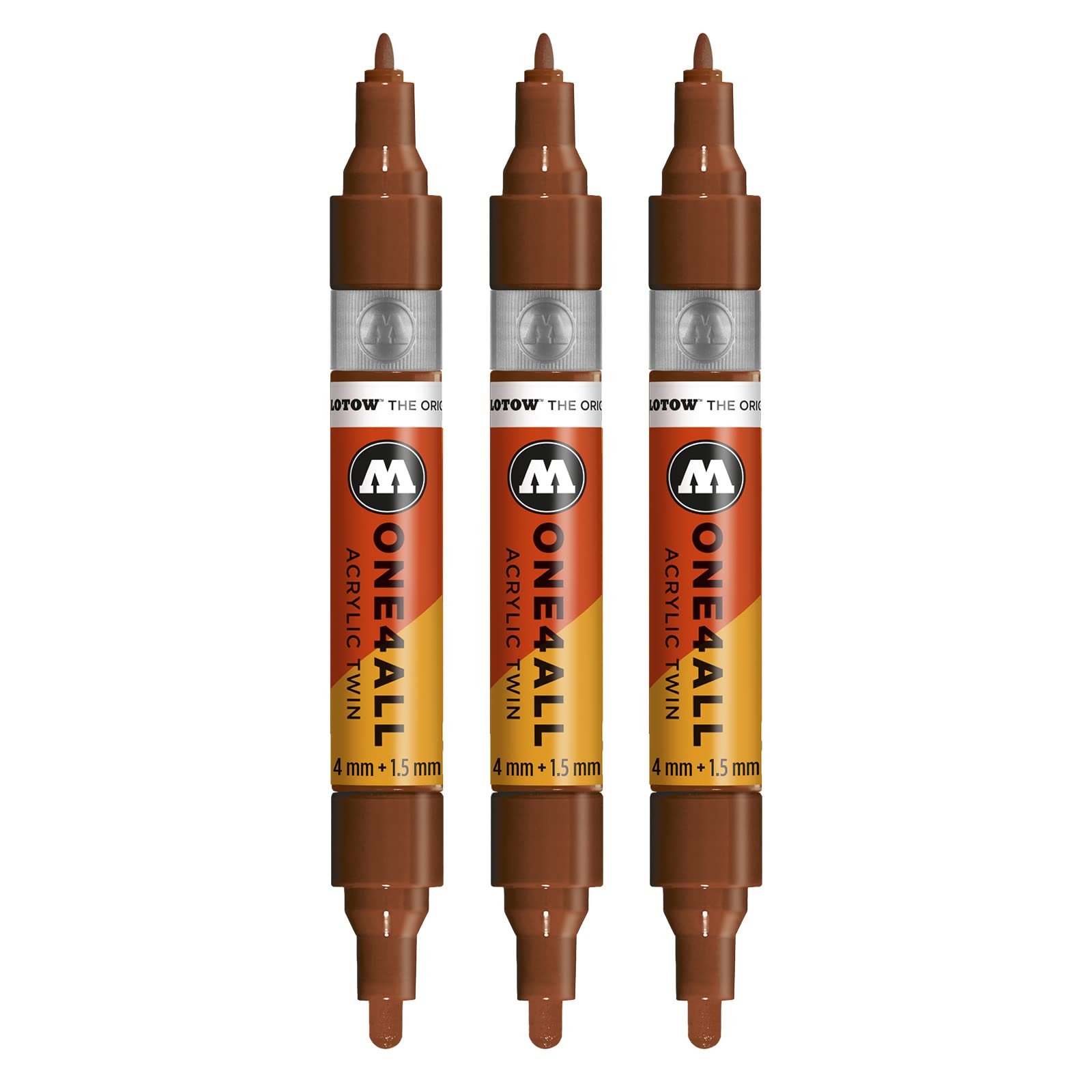 Molotow One4All acrylic twin marker (line width 1.5 mm and 4 mm, high coverage and permanent), pack of 3, colour 092, hazelnut brown