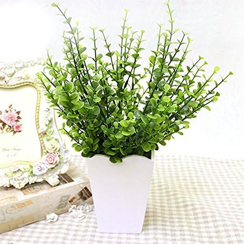 DORABO 2 x Artificial Plastic Plant Eucalyptus Grass 7 Branches Fake Artificial Plant for Home Wedding Decoration Green Table Arrangement Decor Green Office Decoration - Small Leaves