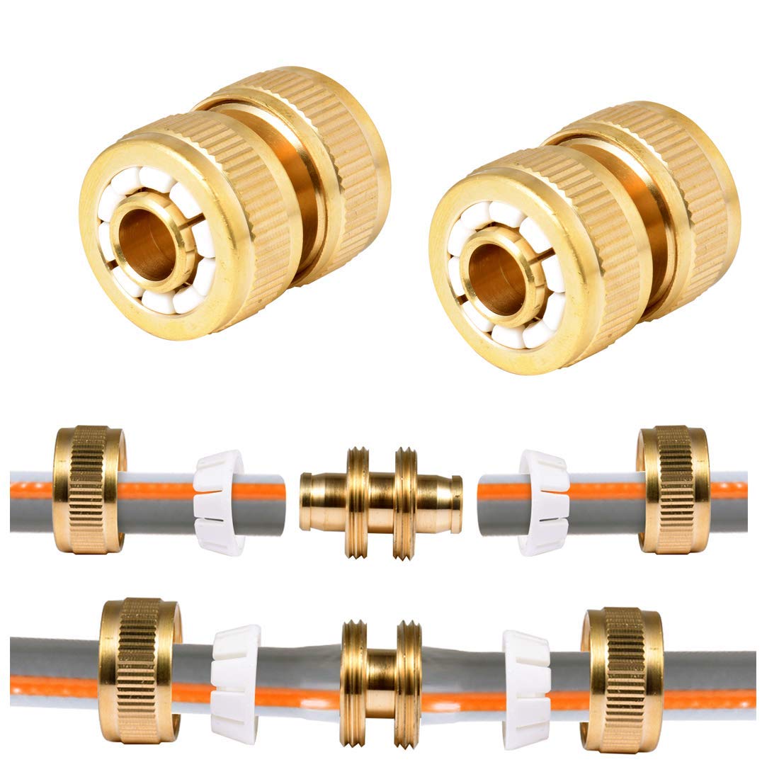 Hydrogarden 2 pc Brass Hose Repair Connector ø 12.5mm - 15mm (1/2"- 5/8"): Repair your Hose Permanently, Easily, Quickly and Without Tools