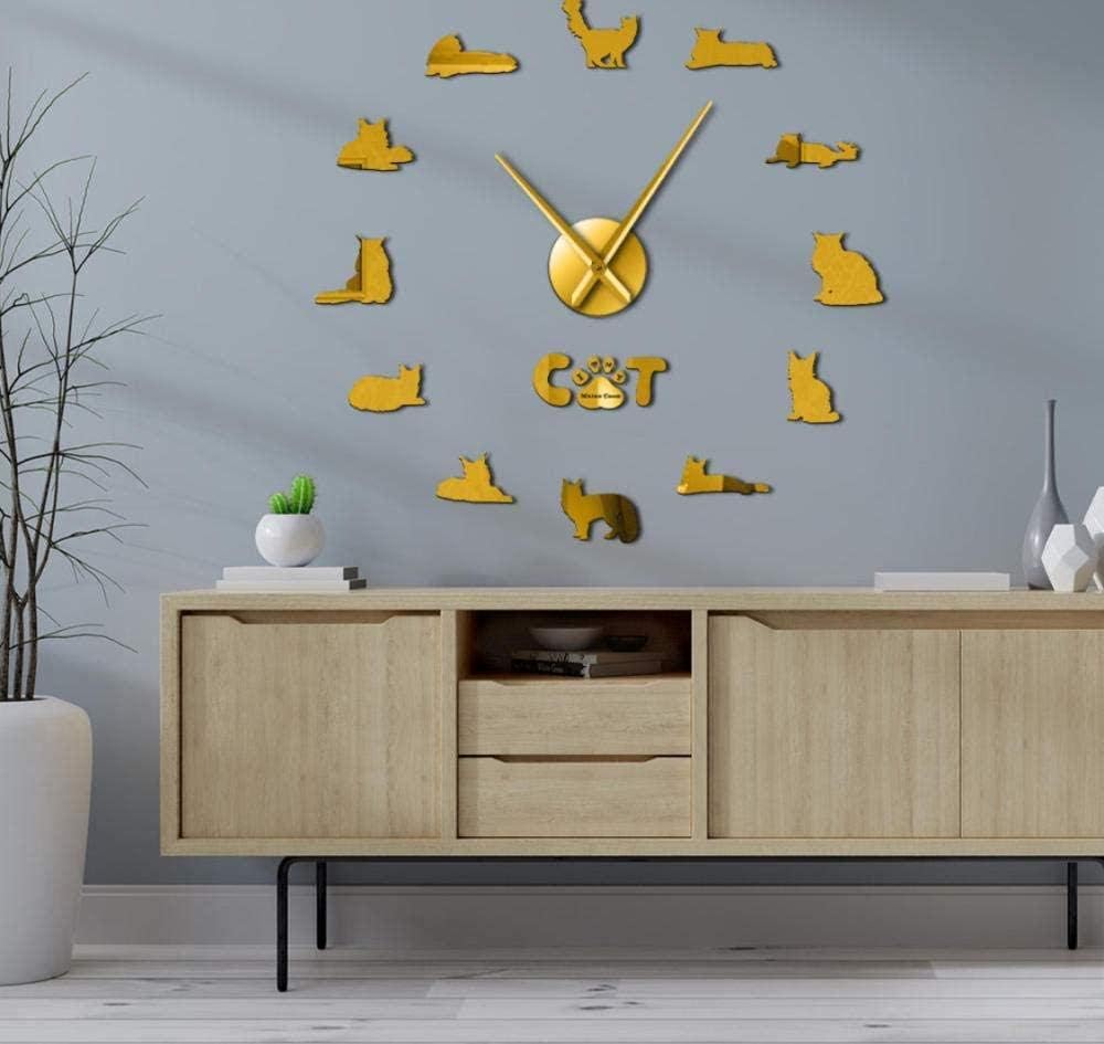 HRWDZ Wall Clock 37 Inch The Gentle Giant Maine Coon DIY Cat Silhouette Wall Art Stickers Decorative Large Contemporary Style Watch