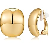 MUYAN Gold Silver Chunky Clip on Earrings for Women Curved Square Thick Clip Earrings Everyday Lightweight Jewelry