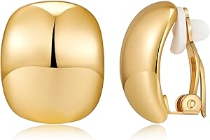 MUYAN Gold Silver Chunky Clip on Earrings for Women Curved Square Thick Clip Earrings Everyday Lightweight Jewelry