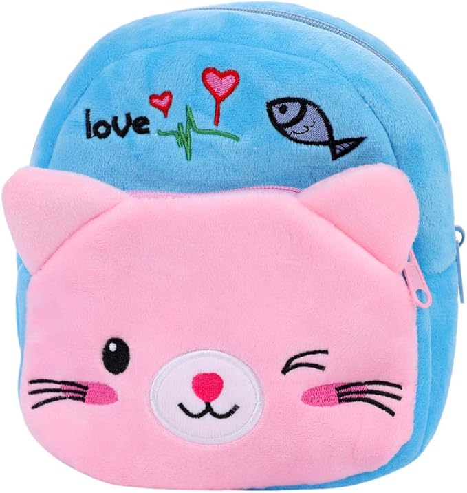 Baby Girl Backpack Cute Cartoon Cat Backpack Soft Plush Mini Backpack