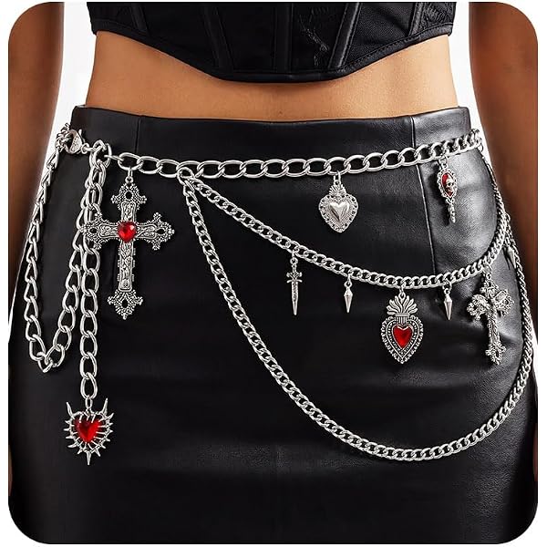 Amazon.com: Silver Cross Pendant Waist Chain, Long Belt for  display picture 1
