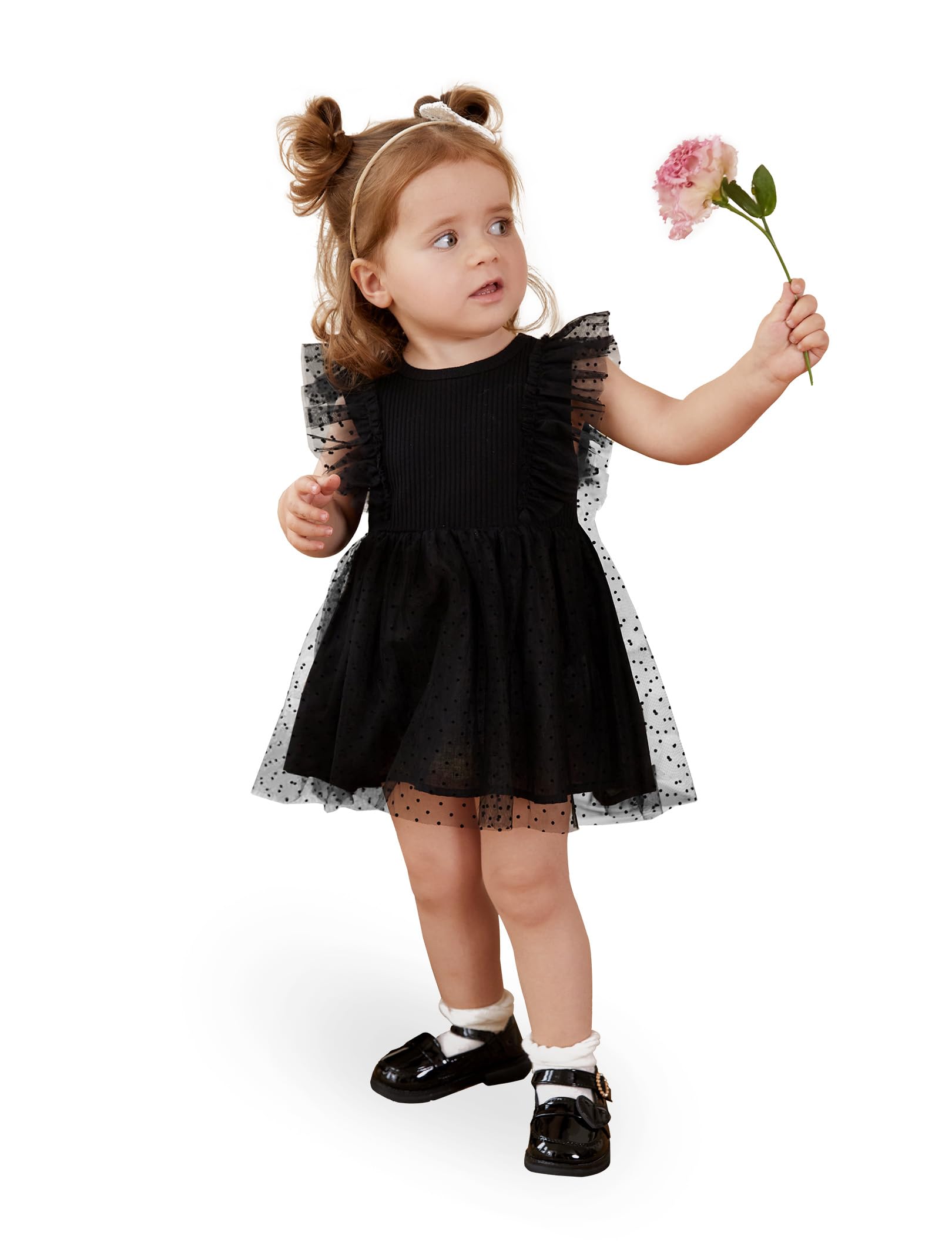 Photo 1 of PATPAT Girl Princess Dress 100% Cotton Baby Sleeveless Tutu Dress Infant Girls Splicing Mesh Ruffle Dress, Black Swan, 18-24 Months