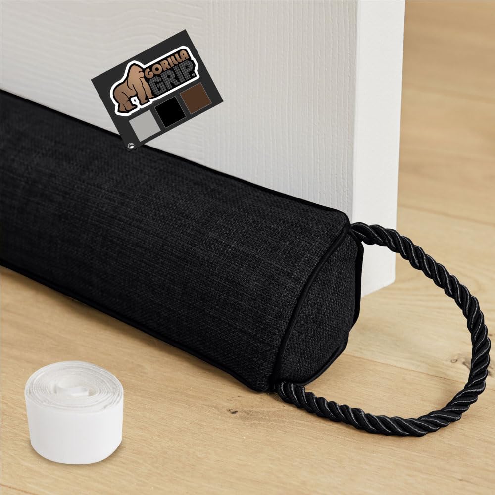 Draft Stoppers - Gorilla Grip Heavy Duty Door Draft Stopper, Blocks Hot Cold Air Wind Noise for Gaps Up to 3” Under Doors, All Season Bottom Drafter Blocker, Easy Install Stoppers, Home Dorm Room Essentials, 32” Black