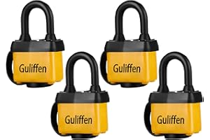 Guliffen Weatherproof Laminated Padlock with Key,4 Pack Outdoor Pad Locks with Same Key for Gate, Shed, Trailer, Storage, Chain