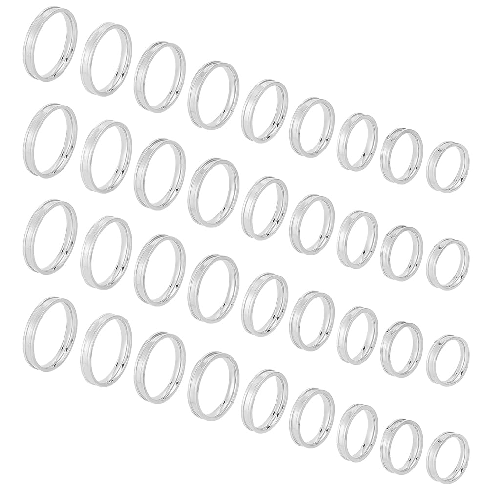 UNICRAFTALE 36pcs 9 Sizes Ring Core Blank Narrow Stainless Steel Grooved Finger Ring Round Finger Rings Settings for Inlay Handmade Wedding Rings Jewelry Making Gift