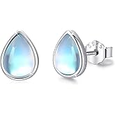 MEDWISE 925 Sterling Silver Moonstone/Turquoise/Malachite Teardrop Bridal Stud Earrings - Cartilage Studs, Hypoallergenic Perfect for Weddings Gifts