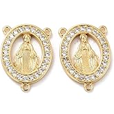 DanLingJewelry 10Pcs Oval Virgin Mary Jesus Cubic Zirconia Connector Charms Religious Chandelier Links Pendants Findings for Jewelry Making Crafting