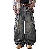 OTEEGX Baggy Barrel Jeans for Men Wide Leg Cargo Jeans Loose Distressed Denim Oversized Pants Fashion Casual Clothes