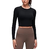 CRZ YOGA Brushed Workout Long Sleeve Shirts for Women - Warm Athletic Running Gym Yoga Tops Breathable Crop Crewneck Tees
