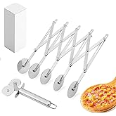 5 Wheel Stainless Steel Pizza Cutter with Double Wheel Dough Divider Expandable Multi Use Pastry Knife Baking Roller for Kitchen