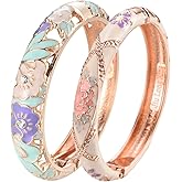 UJOY Vintage Jewelry Cloisonne Handcrafted Enameled Gorgeous Rhinestone Rose Hinged Cuff Bracelet Bangles Gifts 88A10