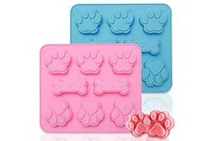 ZOKLU Paw and Bone Candy Molds Silicone - 2Pcs Dog Treat Molds for Chocolate Candy Silicone Molds for Baking Puppy Ice Cube Shapes - Blue and Pink Dog Bone Cake Pan Paw Molds for Dog Treats Silicon Mold