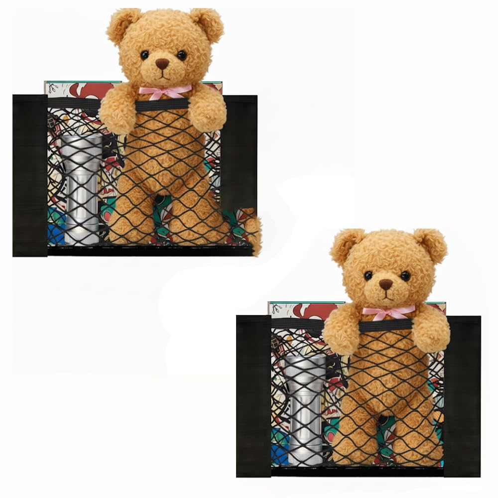 Photo 1 of 2 Pcs Back Seat Car Organizer Net for SUV, RV Inside Storage Organization Universal Cargo Mesh Bags, Adhesive Elastic Net Holder Accessories Pouch for Trunk, Camper, Car Ceiling, Front Seat, Boat