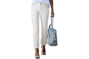 Sidefeel Women's High Waisted Jeans Strechy Raw Hem Straight Leg Denim Pants with Pockets