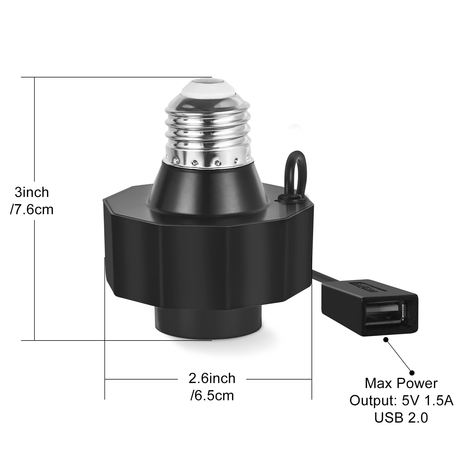 Light Socket Outlet Adapter for Outdoor Security Cameras, Compatible with Wyze Cam Pan v3, Blink Mini, LED Strip Lights, Works with Smart Bulbs, 5V 1.5A