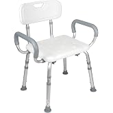 Vaunn Medical Deluxe Spa Shower Chair with Arms and Back, Bath Seat for Seniors, 450 lbs Max Weight, White with Light Gray Arms