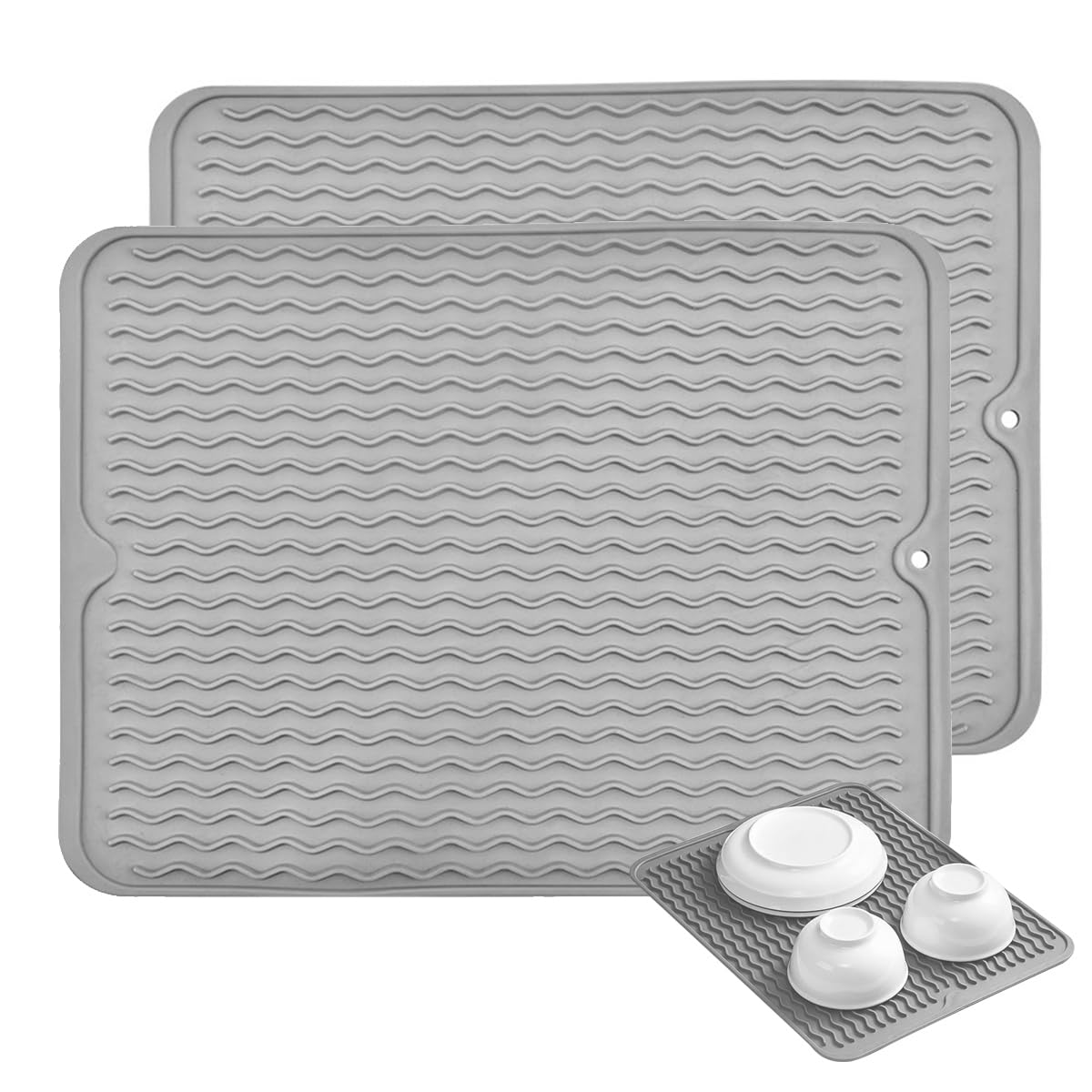 Silicone Dish Drying Mat, 40 x 30 cm, Kitchen Sink Liner, Foldable Non-Slip Washing Mat, Optimal Water Drainage, Keeps Your Kitchen Clean and Dry (40 x 30 x 0.5, Grey)