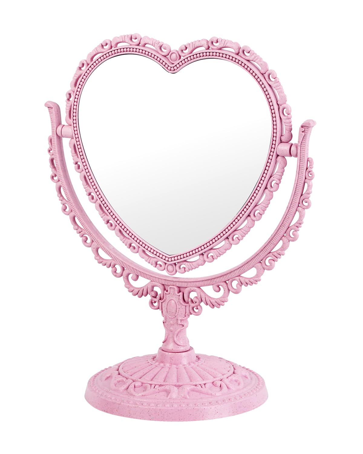Photo 1 of JDPEYI Heart Shaped Cute Vanity Princess Mirror for Desk,Double-Sided Rotatable Table with Stand Downtown Girl Room Coquette Decor (Pink)