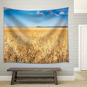 Cereal Plant Field with Blue Sky in a Sunny Summer Day Before Harvesting - Fabric Wall Tapestry Home Decor - 51x60 inches